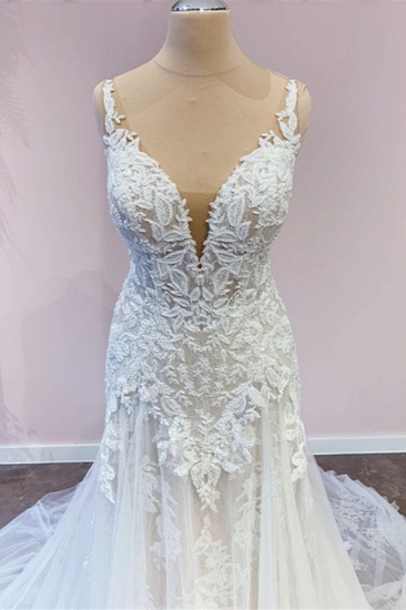 BMbridal Delicate Lace Wedding Dress Straps Sleeveless Mermaid Bridal Gowns_3