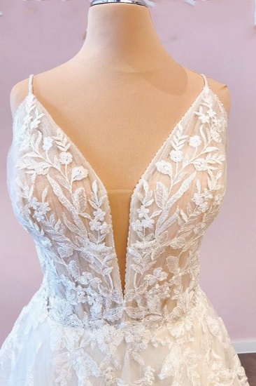 BMbridal Elegant Spaghetti-Straps Sleeveless Tulle Lace Wedding Dress Online_3