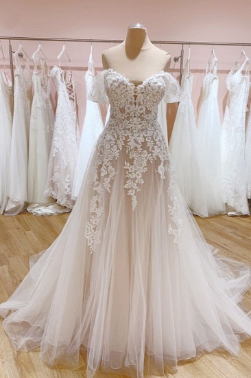 BMbridal Off-the-Shoulder Lace Wedding Dress Tulle Bridal Gowns