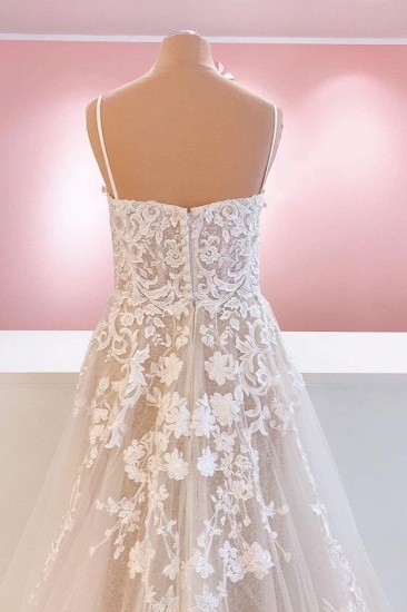 BMbridal Spaghetti-Straps Lace Appliques Wedding Dress Sleeveless_5
