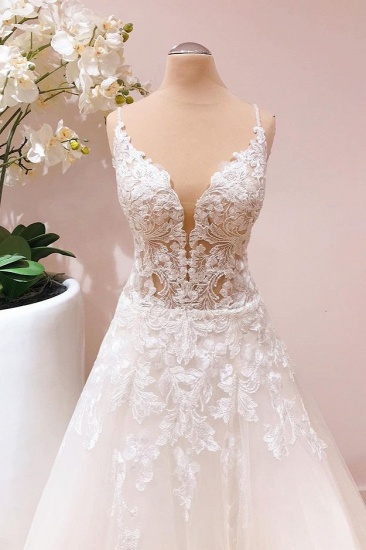 Bmbridal A-Line Lace Appliques Wedding Dress Tulle Bridal Gown_3