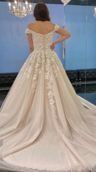 BMbridal Off-the-Shoulder-Prinzessin-Hochzeitskleid Champagner mit Spitzenapplikationen_5