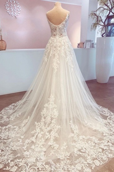 BMbridal Spaghetti-Straps V-Neck Wedding Dress Lace Tulle Bridal Gowns_2