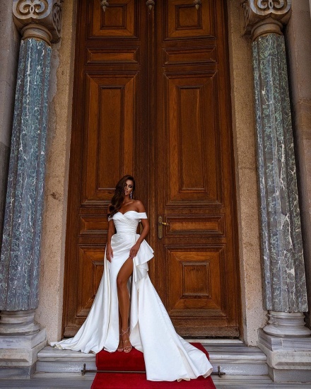 Bmbridal Off-the-Shoulder White Wedding Reception Dress With Split_7
