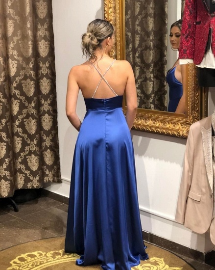 Bmbridal Royal Blue Spaghetti-Straps Prom Dress Long With Slit_4