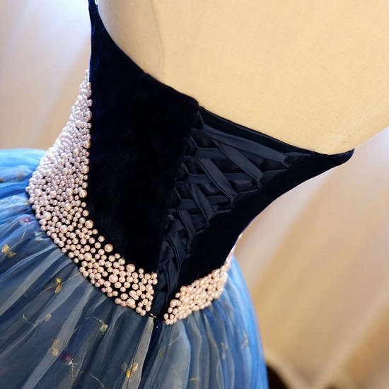 Ball Gown Strapless Embroidery Pearl Dark Blue Formal Prom Dresses_5