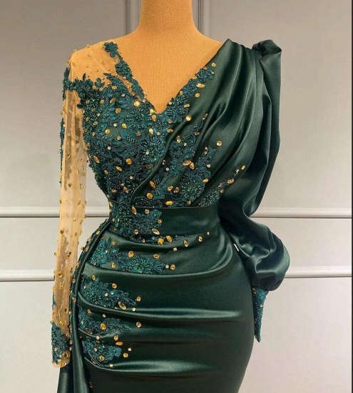 BMbridal Dark Green Long Sleeves Prom Dress Mermaid With Beadings_3