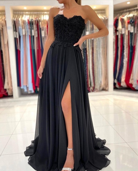 Bmbridal Black Sweetheart Long Prom Dress With Split_4