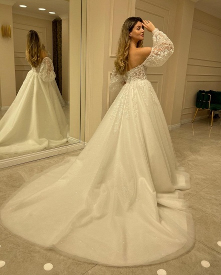 Bmbridal Sweetheart Lace Wedding Dress Detachable Sleeves_3