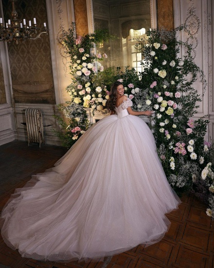 BMbridal Off-the-Shoulder Ball Gown Tulle Wedding Dress Shinning Sequins_3
