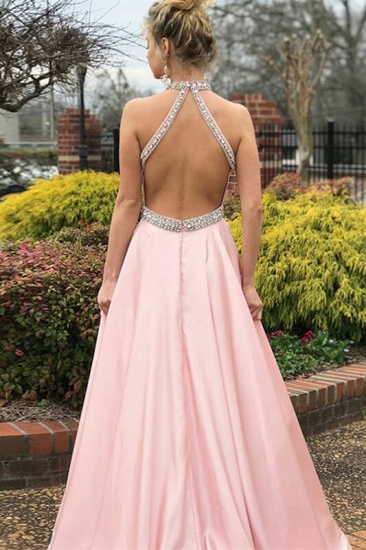 Bmbridal Pink Halter Sleeveless Prom Dress Long With Crystals_5