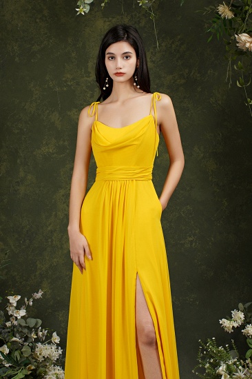 Bmbridal Spaghetti-Straps Yellow Bridesmaid Dress Chiffon With Slit_8