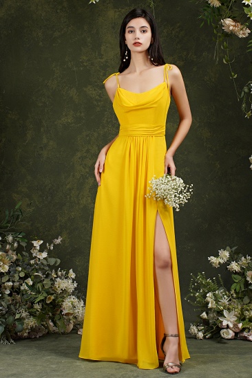 Bmbridal Spaghetti-Straps Yellow Bridesmaid Dress Chiffon With Slit_5