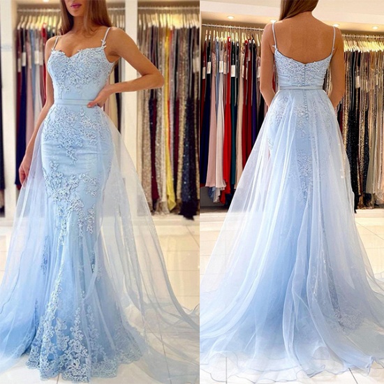 Bmbridal Sky Blue Spaghetti-Straps Prom Dress Mermaid With Lace Appliques_1