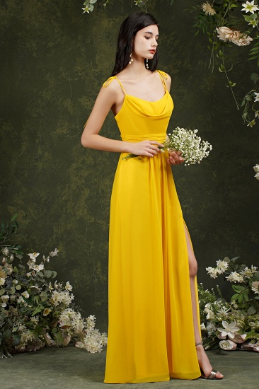 Bmbridal Spaghetti-Straps Yellow Bridesmaid Dress Chiffon With Slit_4