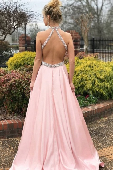 Bmbridal Pink Halter Sleeveless Prom Dress Long With Crystals_3