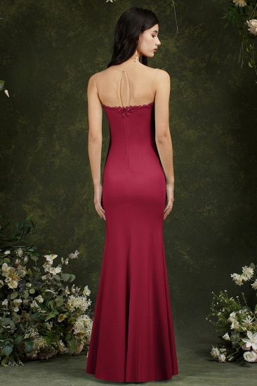 Bmbridal Burgundy Illussion Neck Mermaid Prom Dress Long With Appliques_5