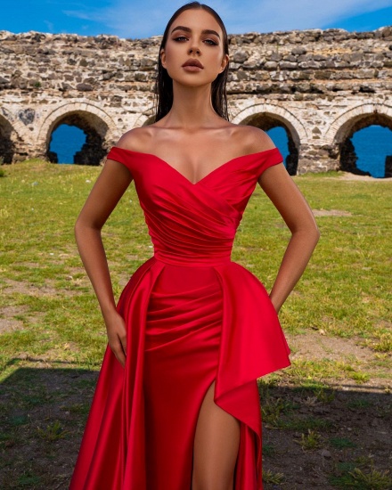Bmbridal Off-the-Shoulder Red Prom Dress Ruffles With Slit_3