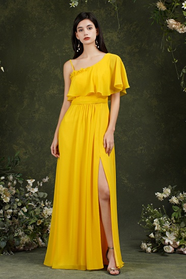 Bmbridal One Shoulder Ruffles Bridesmaid Dress Long With Slit_3