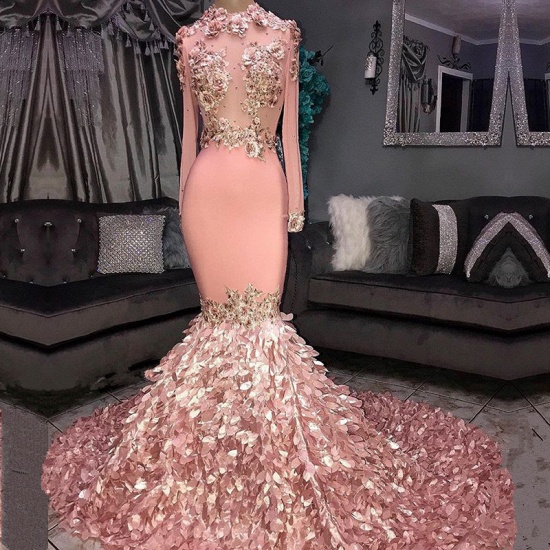 Bmbridal Pink Long Sleeves Mermaid Prom Dress With Appliques_3