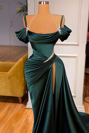 BMbridal Dark Green Off-the-Shoulder Prom Dress Mermaid Side Slit_3