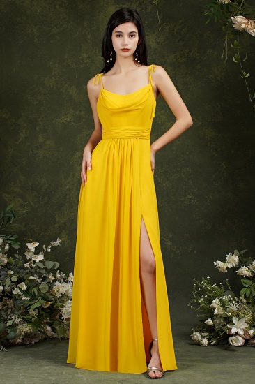 Bmbridal Spaghetti-Straps Yellow Bridesmaid Dress Chiffon With Slit_9