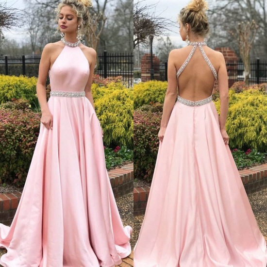 Bmbridal Pink Halter Sleeveless Prom Dress Long With Crystals_6