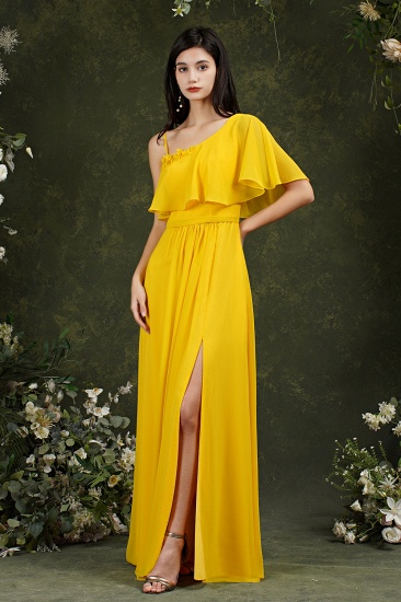 Bmbridal One Shoulder Ruffles Bridesmaid Dress Long With Slit_16