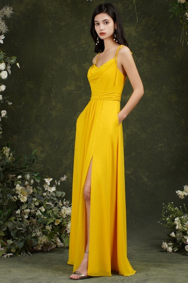 Bmbridal Spaghetti-Straps Yellow Bridesmaid Dress Chiffon With Slit_3