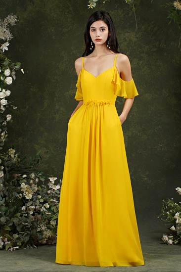 Bmbridal Yellow Chiffon Bridesmaid Dress Ruffles With Pockets