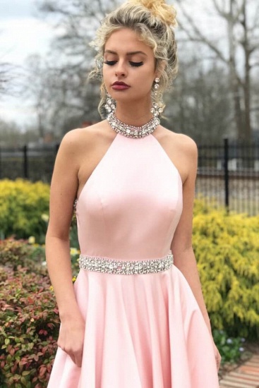 Bmbridal Pink Halter Sleeveless Prom Dress Long With Crystals_4