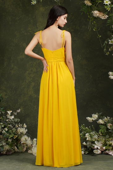 Bmbridal Spaghetti-Straps Yellow Bridesmaid Dress Chiffon With Slit_6