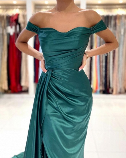 BMbridal Off-the-Shoulder Dark Green Prom Dress Mermaid With Slit_5
