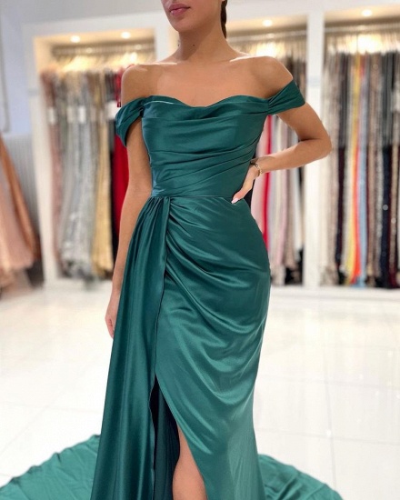BMbridal Off-the-Shoulder Dark Green Prom Dress Mermaid With Slit_6