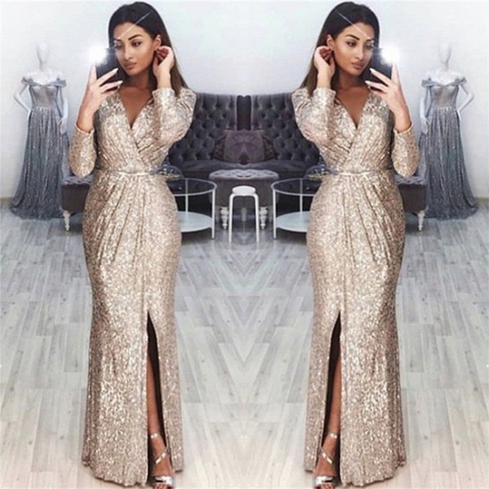 Bmbridal Long Sleeves Sequins Prom Dress Long With Split_2