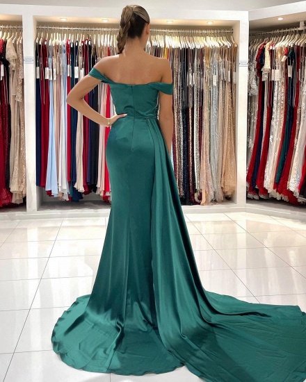 BMbridal Off-the-Shoulder Dark Green Prom Dress Mermaid With Slit_4