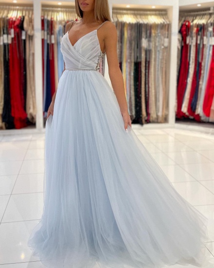 BMbridal Sky Blue Spaghetti-Straps Prom Dress Tulle Long With Beadings_4