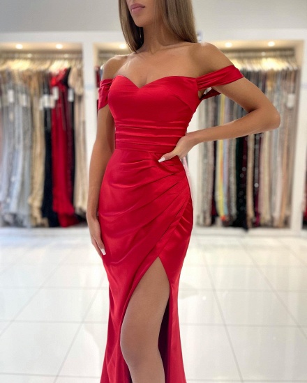 BMbridal Red Off-the-Shoulder Mermaid Prom Dress Long With Slit_7
