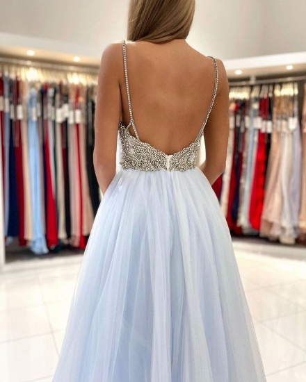 BMbridal Sky Blue Spaghetti-Straps Prom Dress Tulle Long With Beadings_6