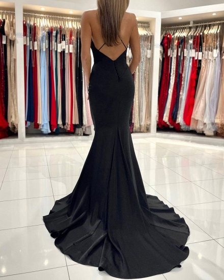 Bmbridal Black V-Neck Spaghetti-Straps Prom Dress Mermaid Sleeveless_4