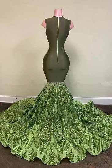 BMbridal Designer Grüne Pailletten mit V-Ausschnitt, ärmellose, bodenlange Meerjungfrauen-Abschlussballkleider_3