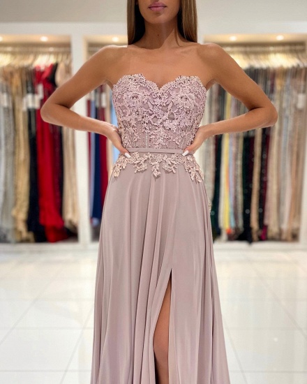 Elegant Sweetheart Floor-length Appliques Lace Prom Dresses with Split_3