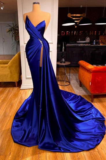 BMbridal Royal Blue Sleeveless Prom Dress Mermaid With Split