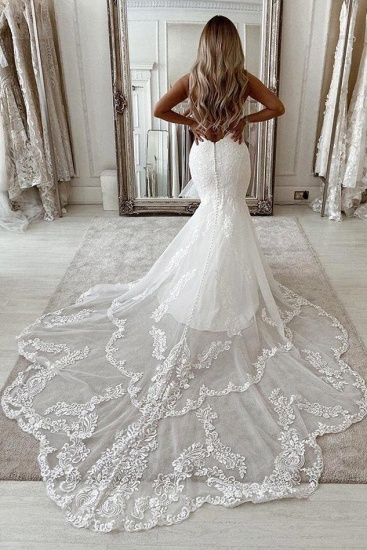 Bmbridal White Mermaid Wedding Dress Lace Backless_3