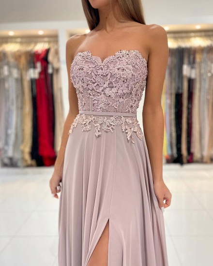 Elegant Sweetheart Floor-length Appliques Lace Prom Dresses with Split_8