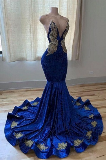 BMbridal Royal Blue Sleeveless Prom Dress Mermaid With Appliques_3