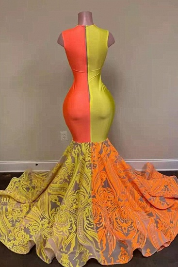 BMbirdal Meerjungfrau-Abschlussballkleid in Gelb und Orange mit langen Spitzen-Pailletten_3