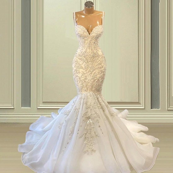 Bmbridal Spaghetti-Straps Sleeveless Wedding Dress Mermaid Long With Beadings_3