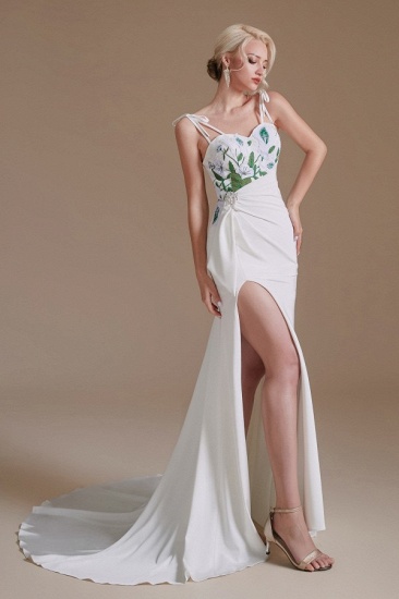 BMbridal Spaghetti-Straps Mermaid Wedding Dress Split With Print_5