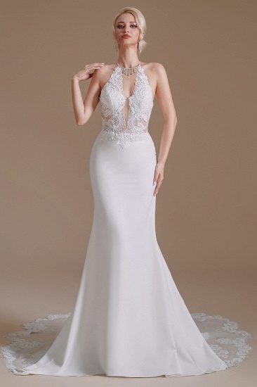 BMbridal Gorgeous Halter Sleeveless Mermaid Wedding Dress With Appliques_3